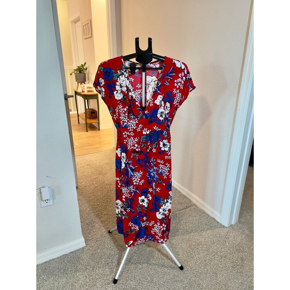 MNG by Mango Red & Blue Floral Maxi Dress with Pockets Size Medium